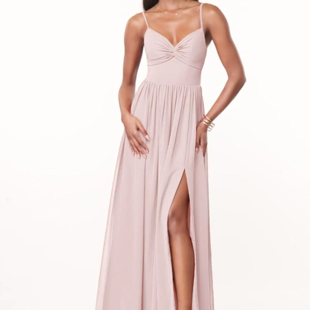 Azazie Zeya Bridesmaids Dress Blushing Pink Chiffon Size A8 NWT